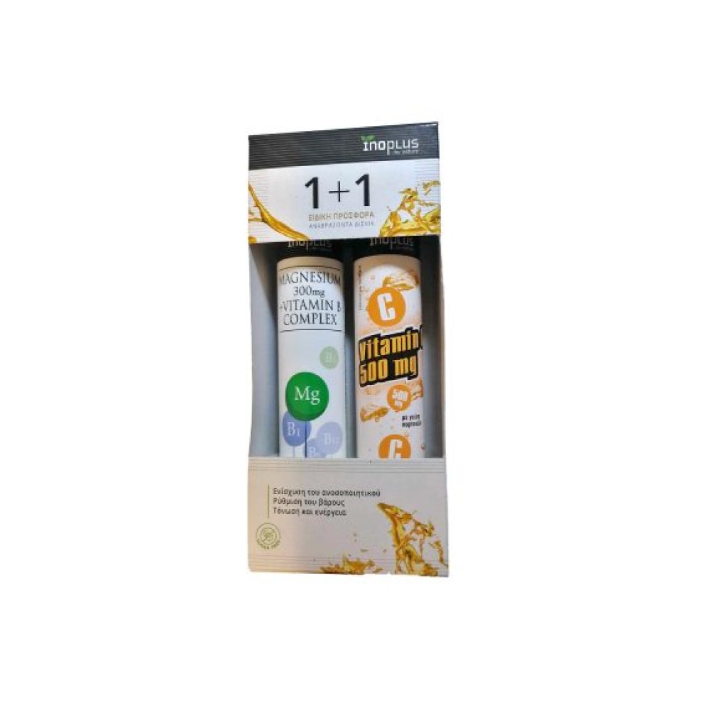 InoPlus Magnesium 300 mg & Vitamin B complex, 20 αναβράζοντα δισκία + Vitamin C 500 mg, 20 αναβράζοντα δισκία 1 ma